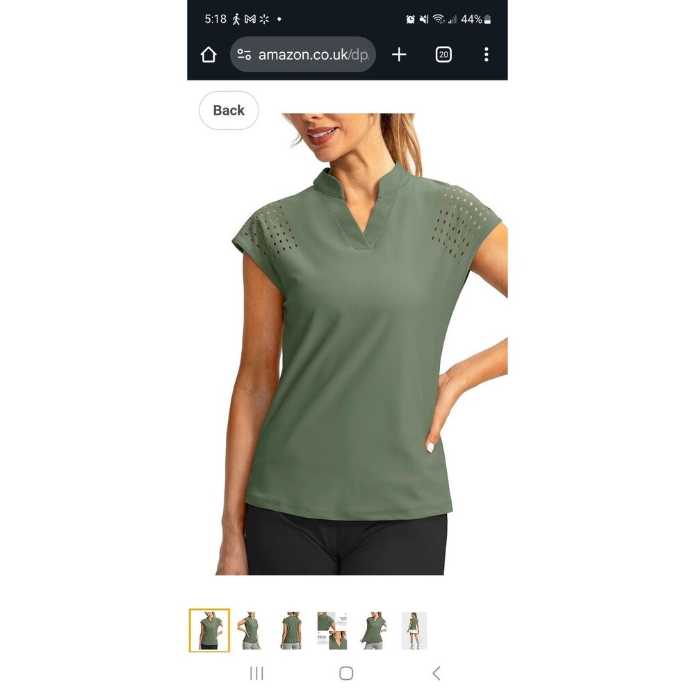 Soothfeel Women XXL Golf Cap Sleeve V-neck Shirt Die Cut Shoulders Army Green